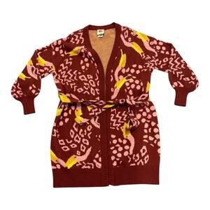 FARM Rio Small Burgundy Toucanissimo Cardigan Long Sleeve Open Front Boho
